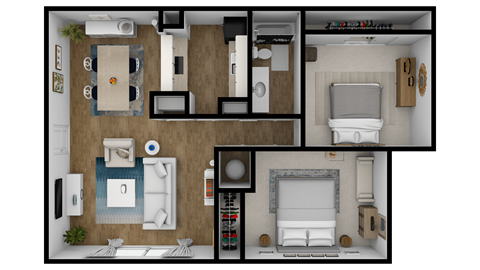 Floor plan for 2 beds, 1 bath, 791 sqft